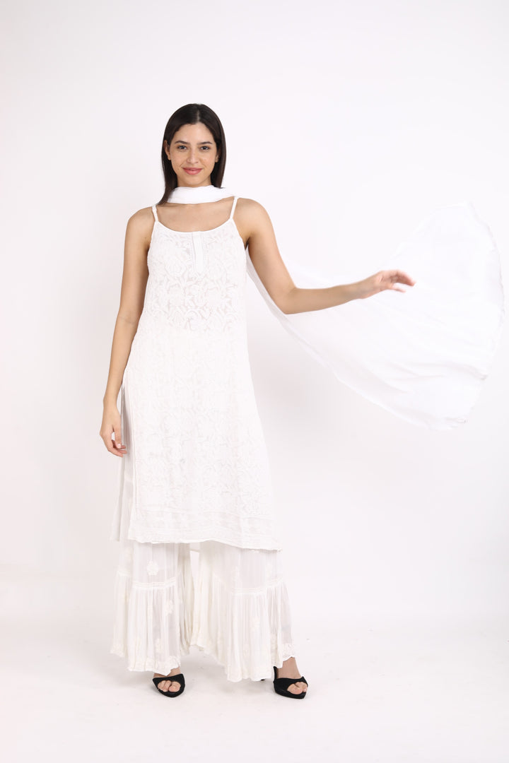 Hand Crochet Chiffon Dupatta