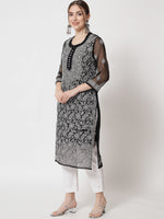 Load image into Gallery viewer, Zara Georgette Black Chikankari Kurta