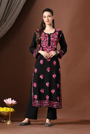 Mahira Rayon Duel Thread Chikankari Kurti Pink