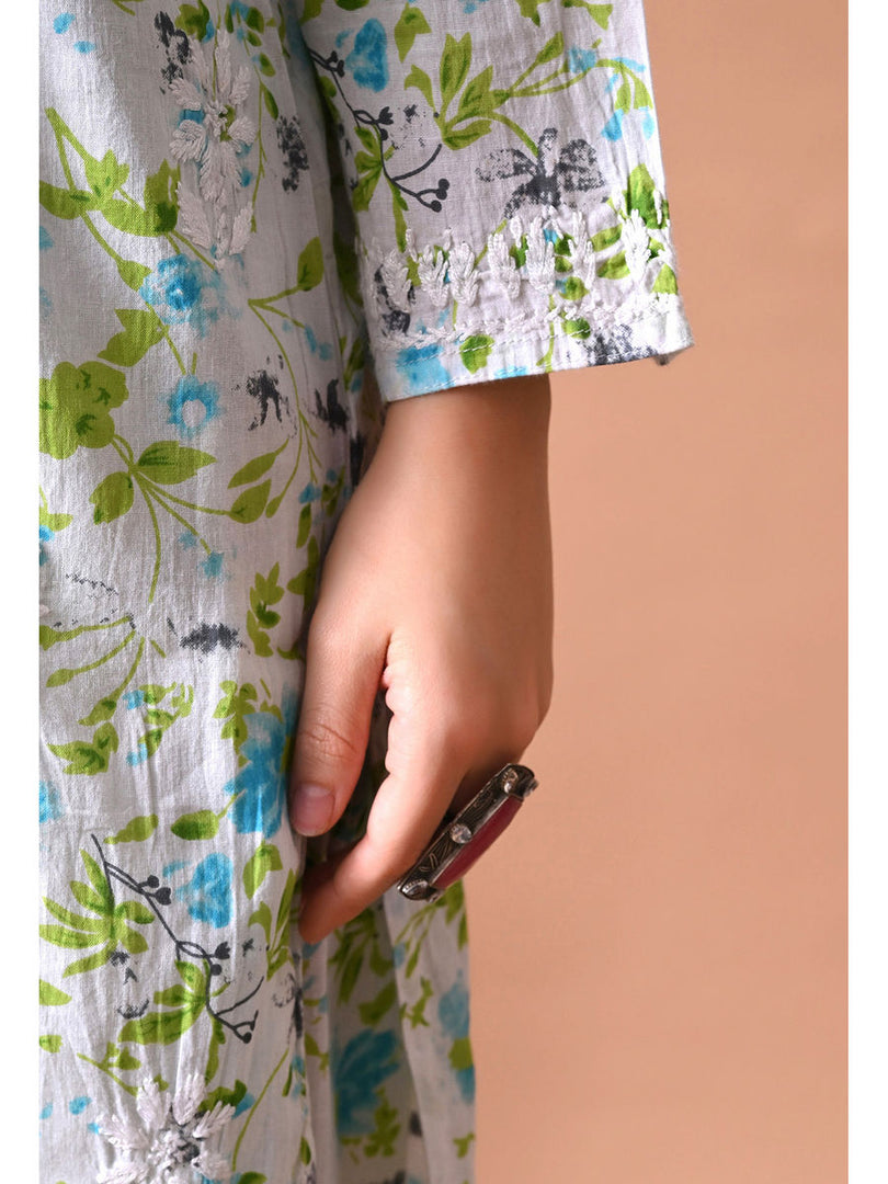 Shaher Floral Mul Mul Chikankari Kurti Set