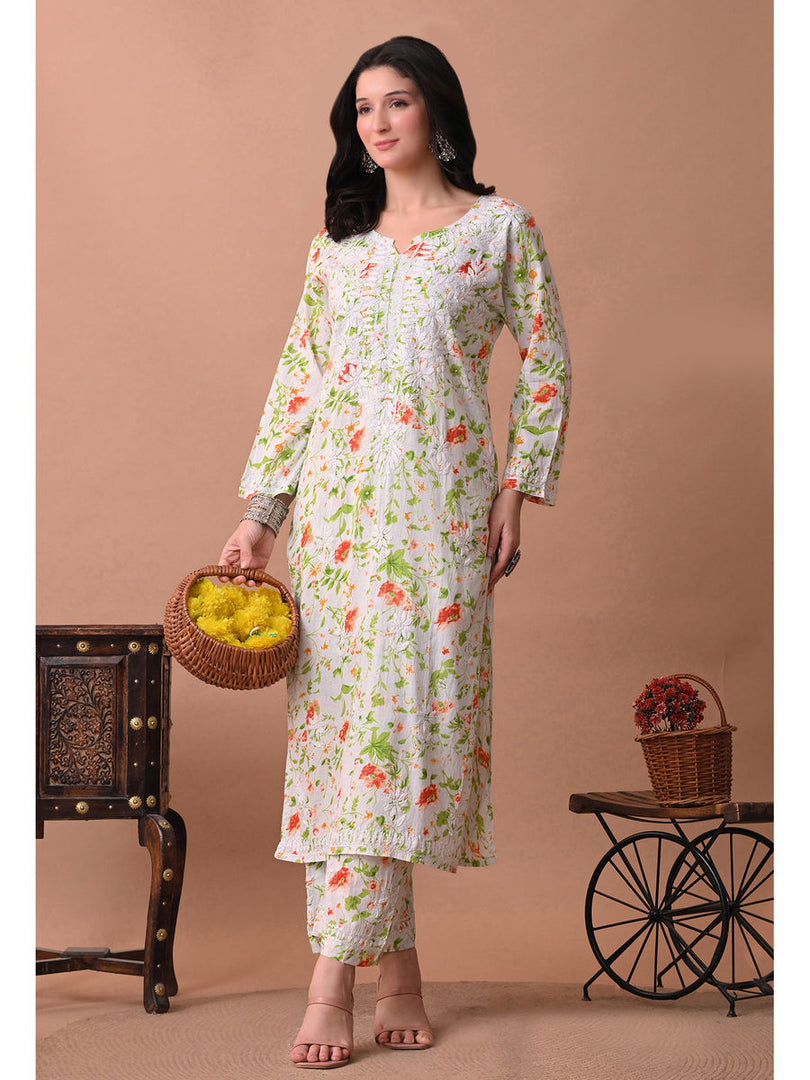 Shaher Floral Mul Mul Chikankari Kurti Set