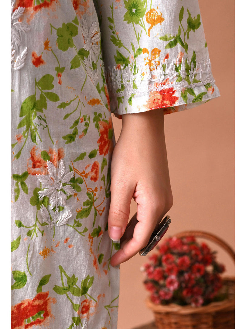 Shaher Floral Mul Mul Chikankari Kurti Set