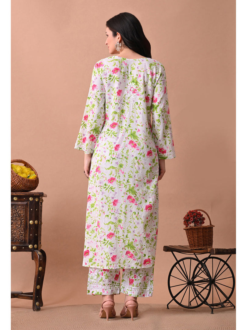 Shaher Floral Mul Mul Chikankari Kurti Set