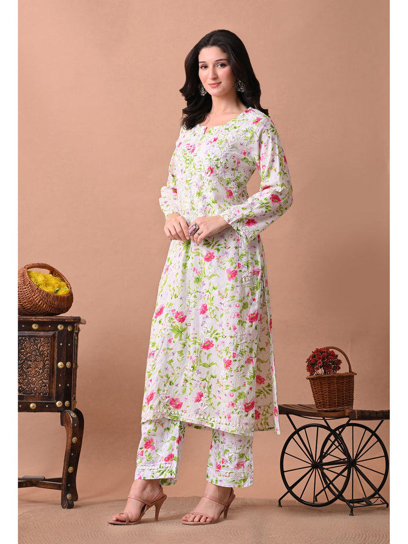 Shaher Floral Mul Mul Chikankari Kurti Set