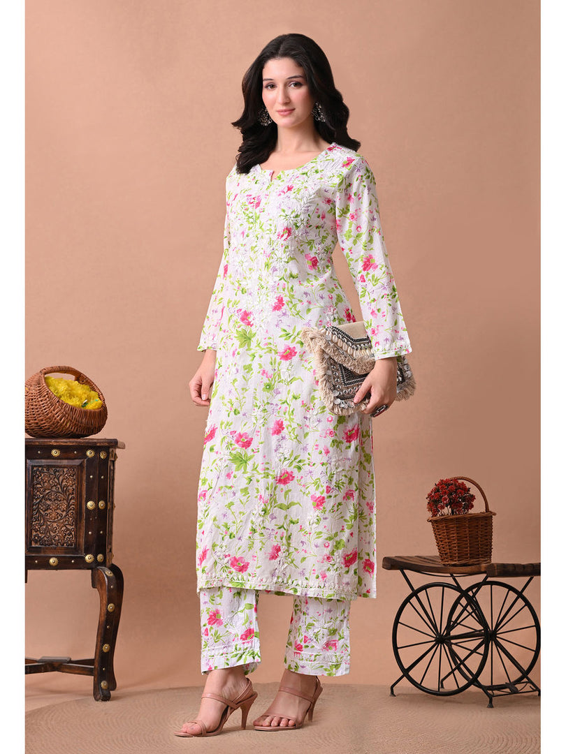 Shaher Floral Mul Mul Chikankari Kurti Set
