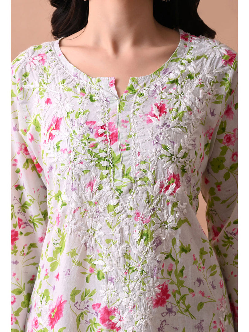 Shaher Floral Mul Mul Chikankari Kurti Set