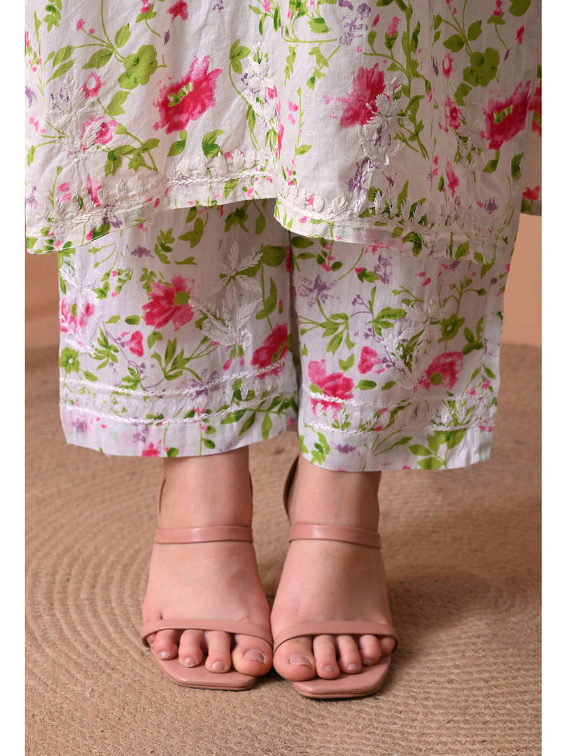 Shaher Floral Mul Mul Chikankari Kurti Set