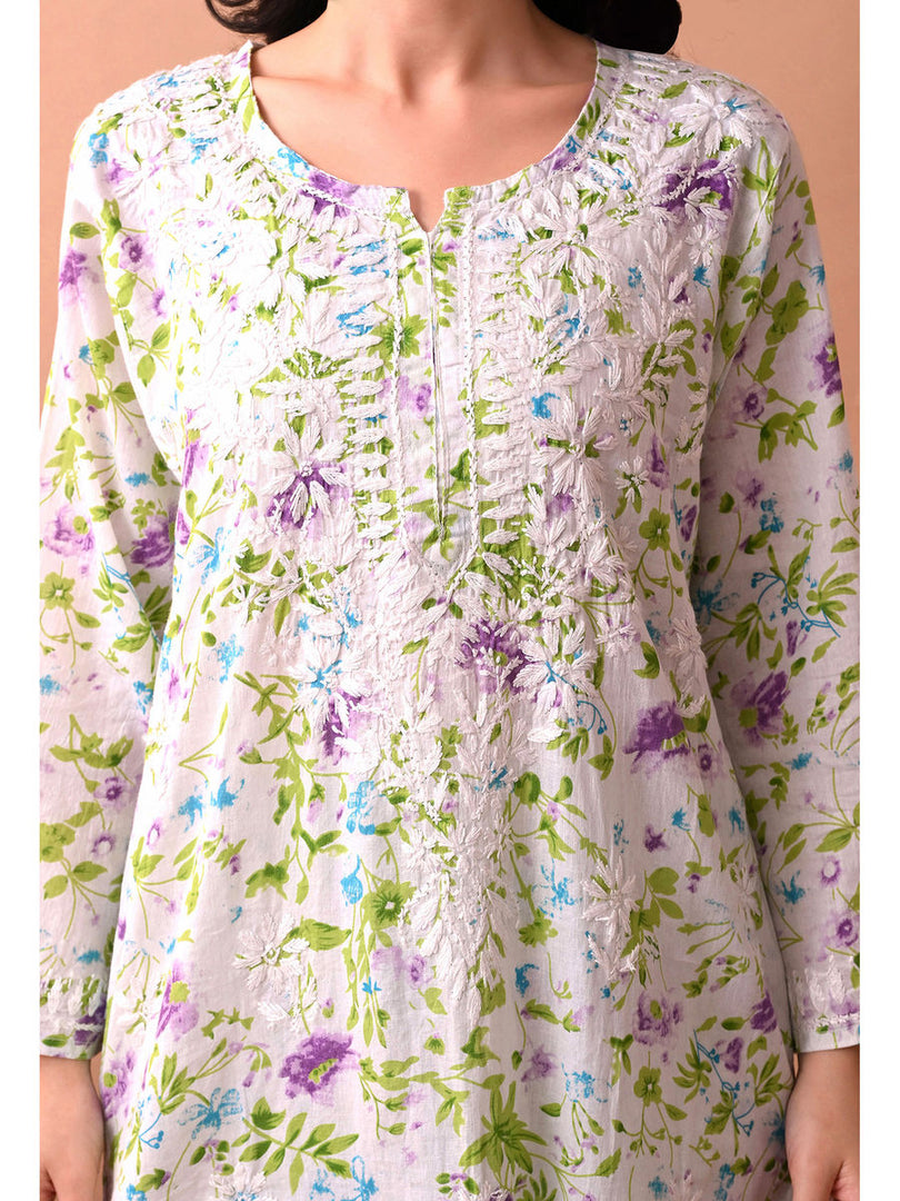 Shaher Floral Mul Mul Chikankari Kurti Set