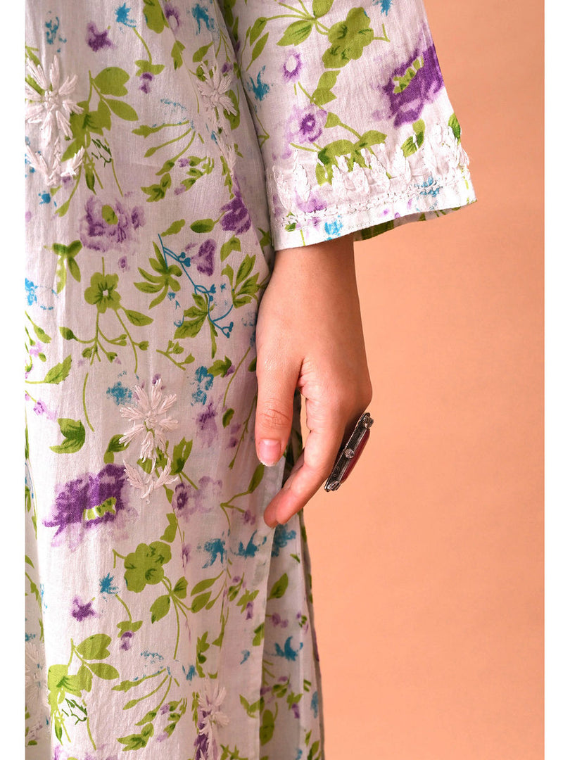 Shaher Floral Mul Mul Chikankari Kurti Set