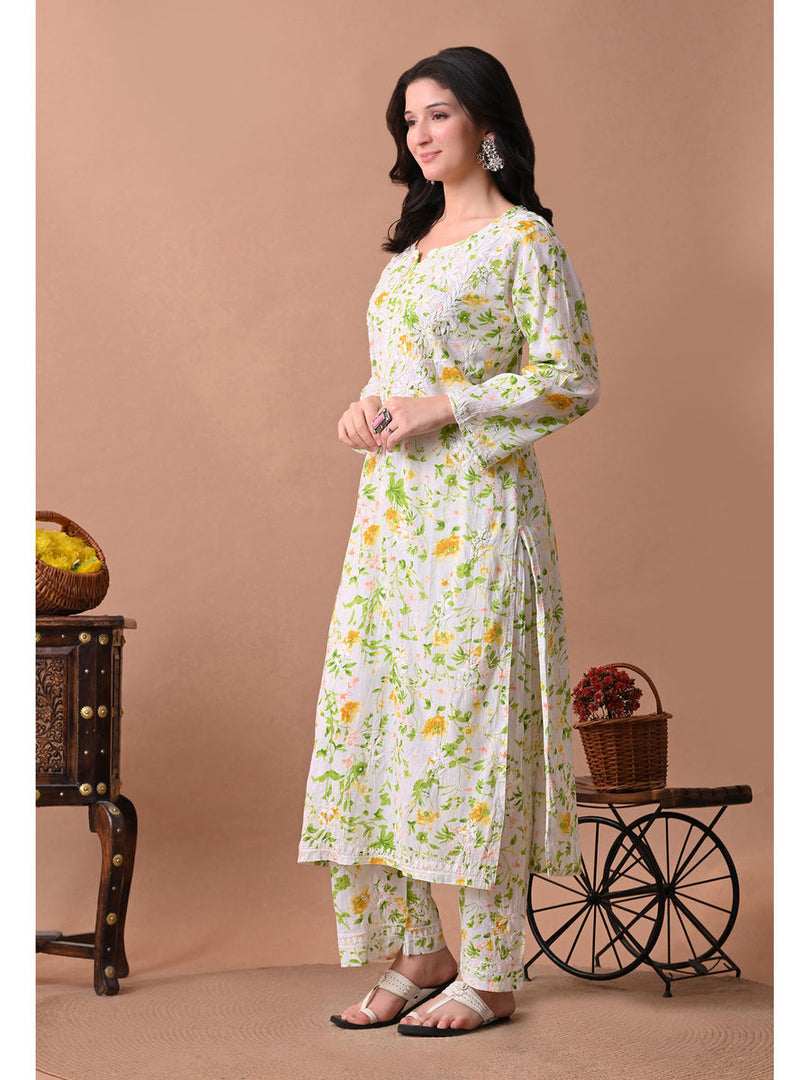 Shaher Floral Mul Mul Chikankari Kurti Set