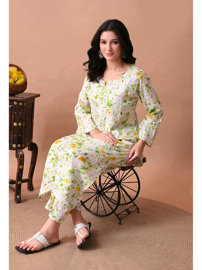 Shaher Floral Mul Mul Chikankari Kurti Set