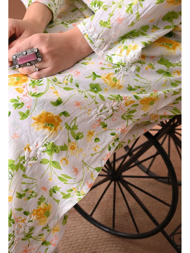 Shaher Floral Mul Mul Chikankari Kurti Set