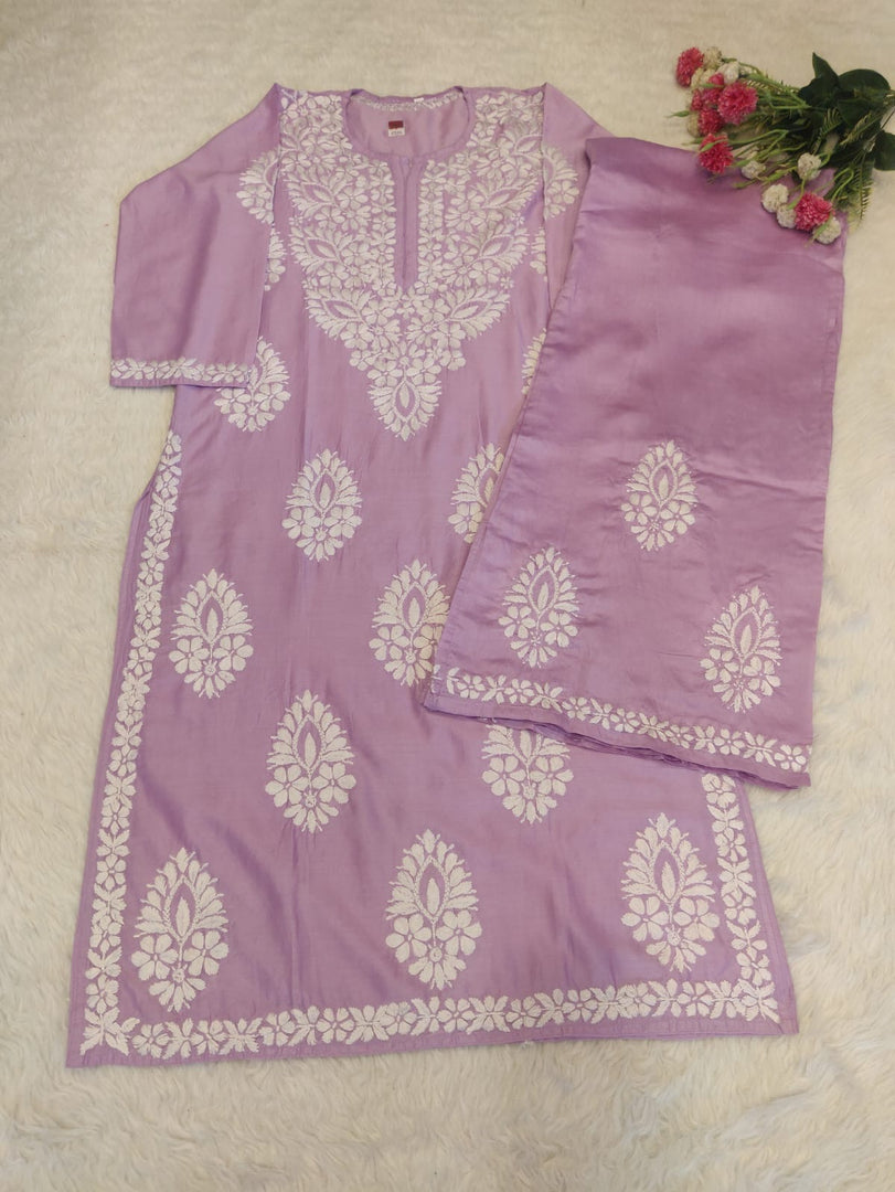 Chanderi Chikankari Kurti Pallazo Set