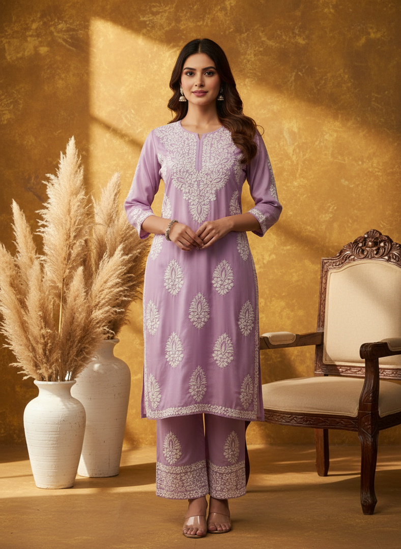 Chitra Chanderi Chikankari Kurti Pallazo Set