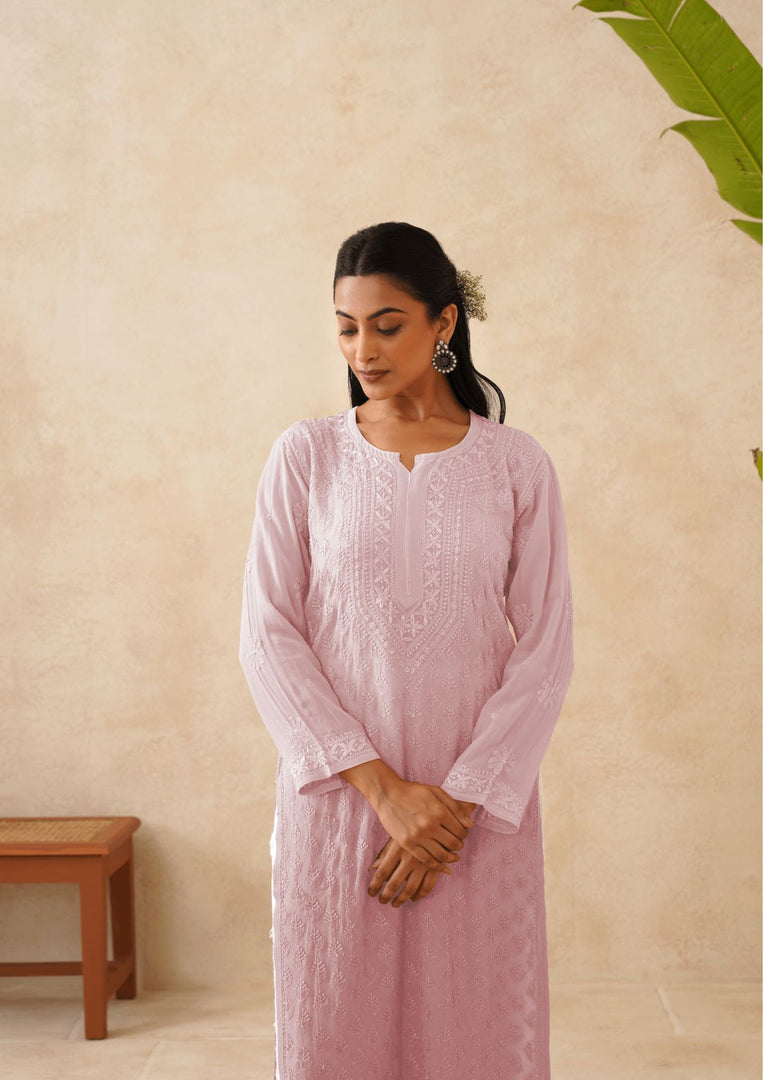 Suhana Ombre Chikankari Viscose Long Kurta - The Lucknowi Chikan 