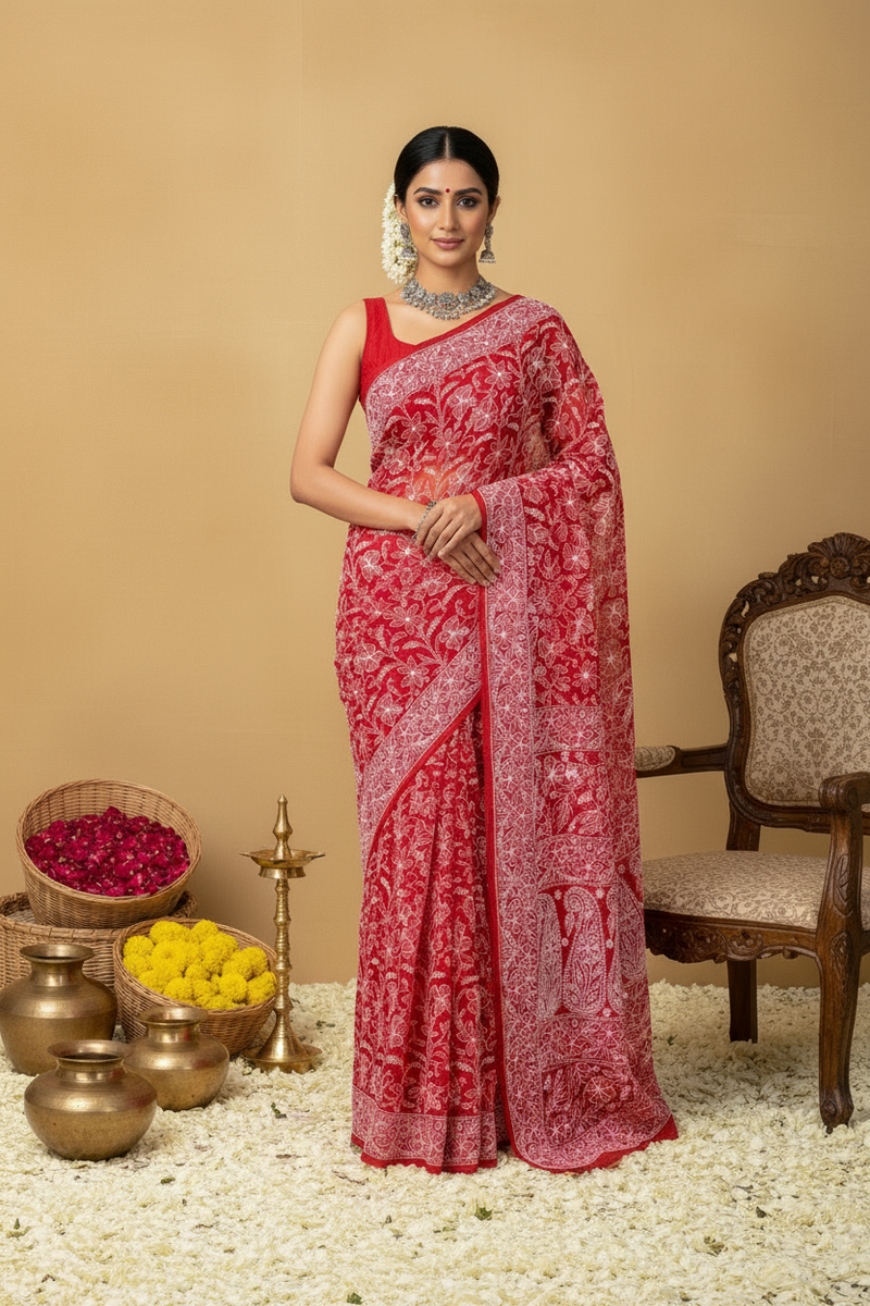 Gulzar Heavy Work Georgette Chikankari Saree
