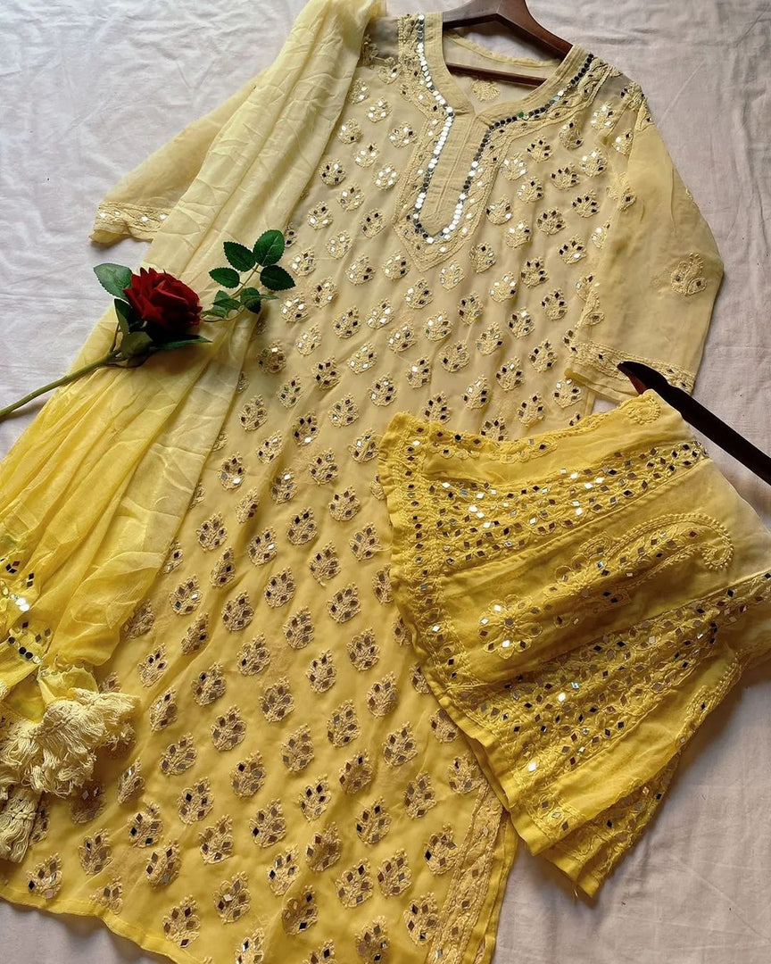 Sitaar Chikankari Mirror Set