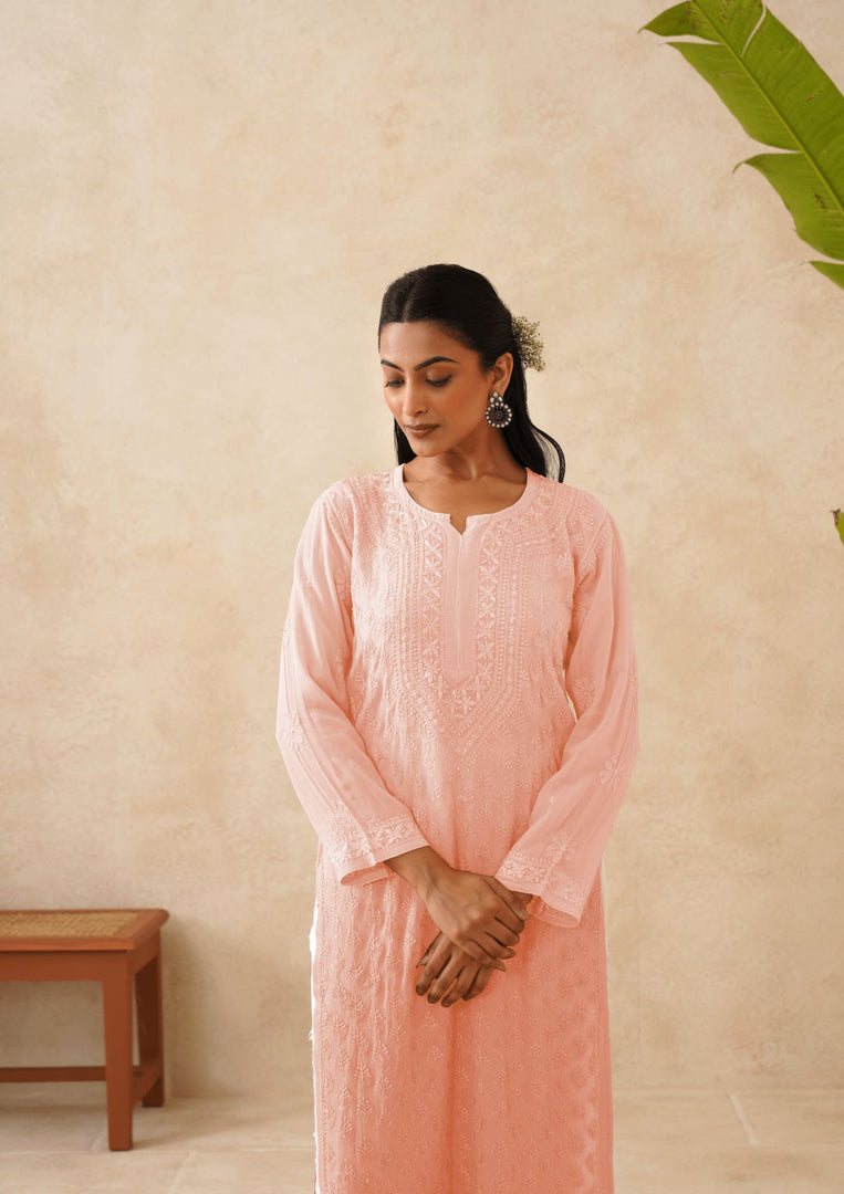 Suhana Ombre Chikankari Viscose Long Kurta - The Lucknowi Chikan 