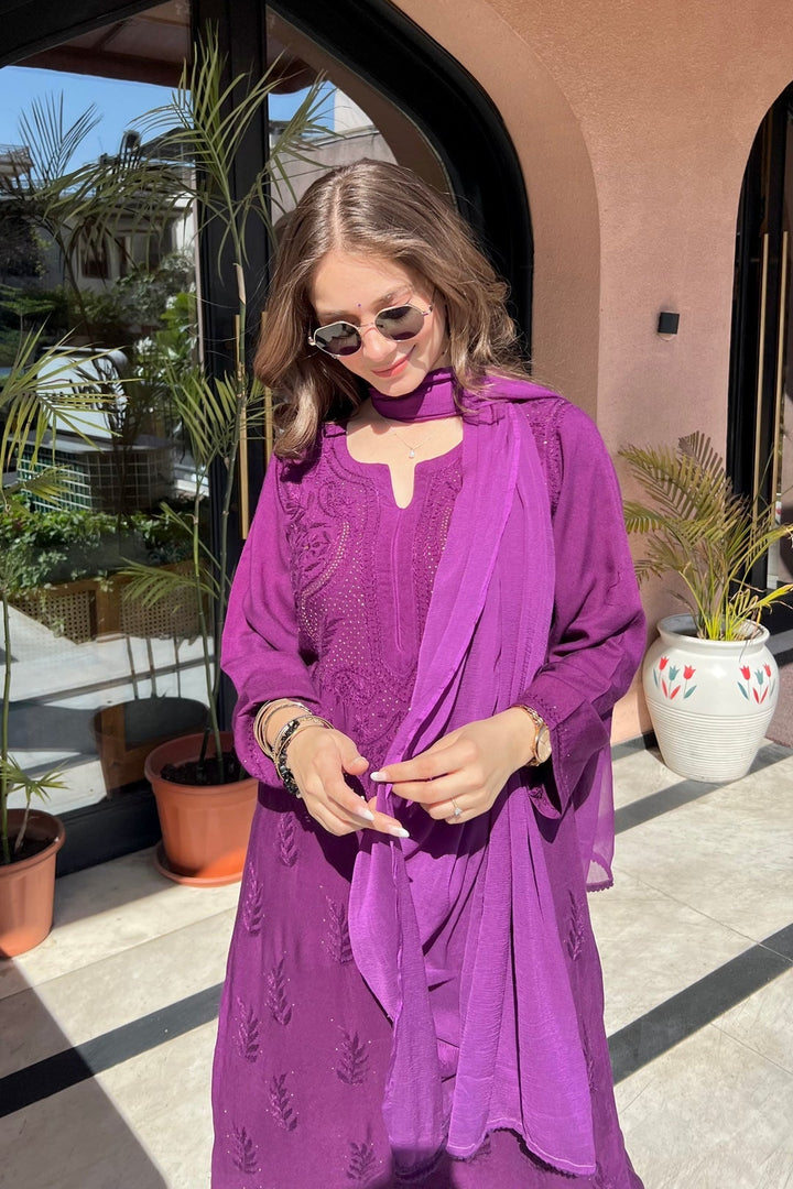 Kalira Rayon Mukaish Chikankari Kurti Set