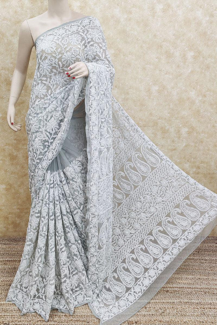 Gulzar Full Jaal Chikankari Saree Grey