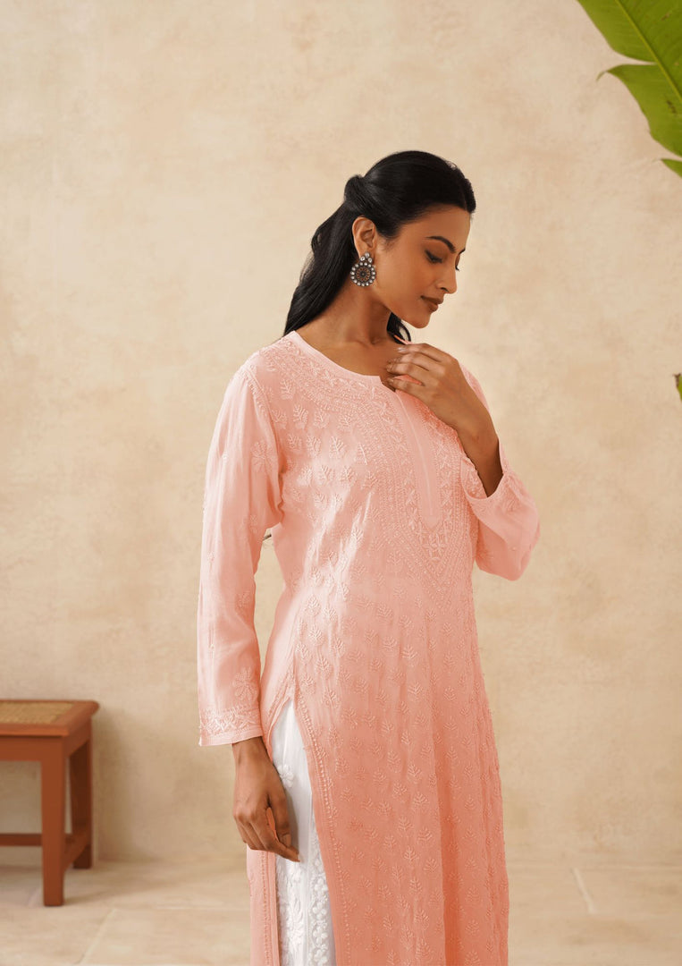Suhana Ombre Chikankari Viscose Long Kurta - The Lucknowi Chikan 