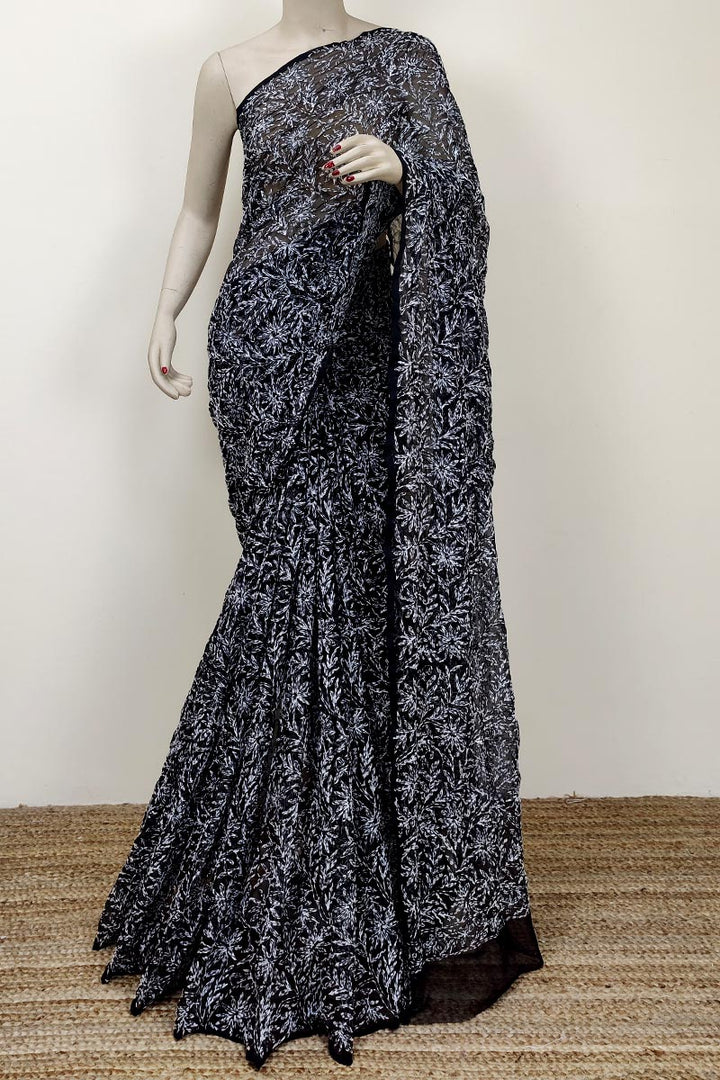 Tepchi work chikankari saree