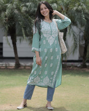 Najuk Modal Chikankari Straight Kurti