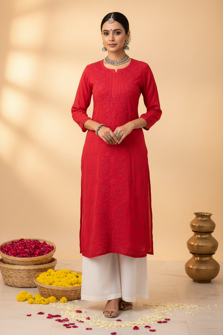 Gulposh Rose Pannel Viscose Kurti