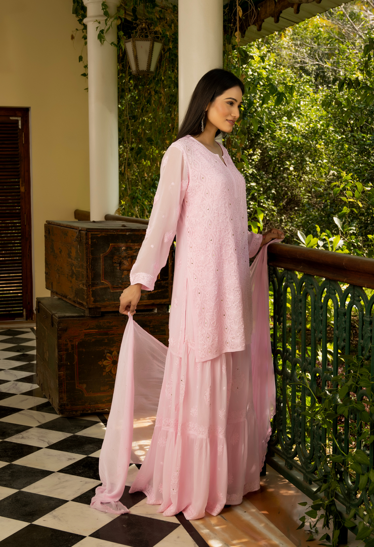 Sajni Luxury Chikankari Mukaish Gharara Set
