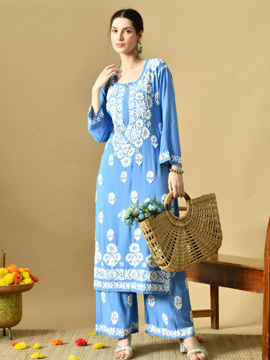 Daniya Modal Chikankari Kurti Set - The Lucknowi Chikan 