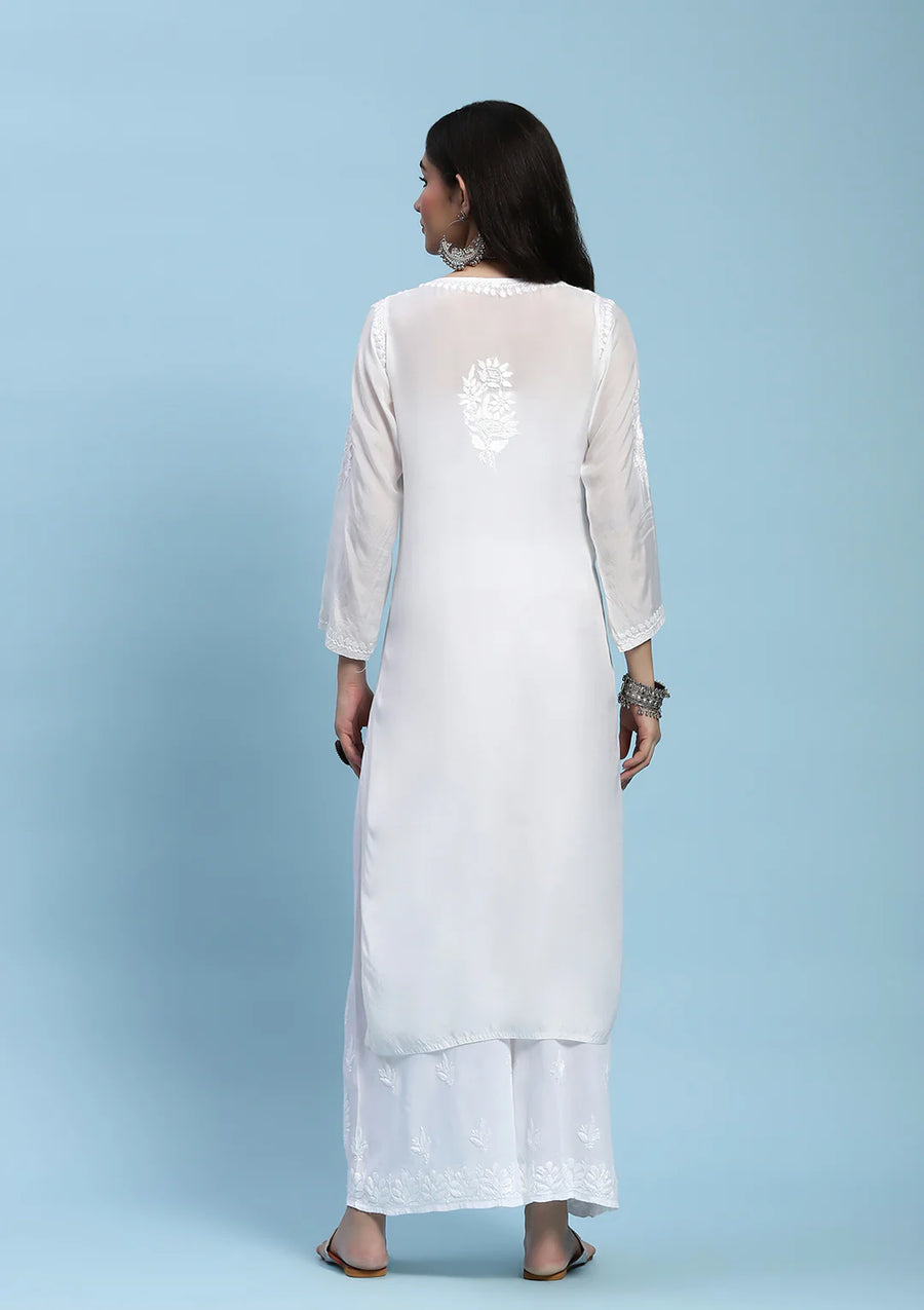 Ajrakh Muslin Premium Long Chikankari Kurta