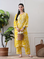 Load image into Gallery viewer, Chhaya Mul Chikankari Kurti Set Yellow