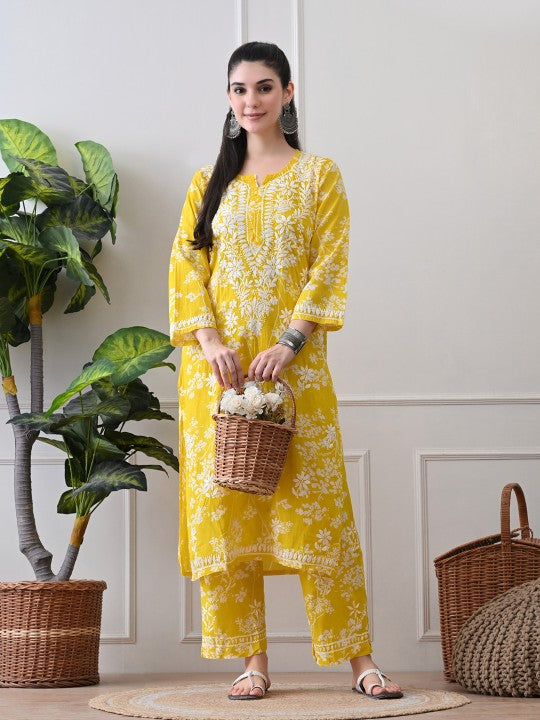 Chhaya Mul Chikankari Kurti Set Yellow