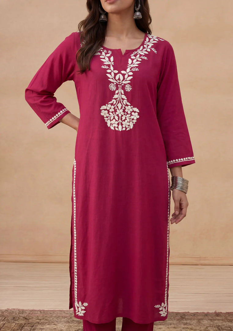 Daftar Rayon Chikankari Solid Women's 2 PC Long Kurta Set