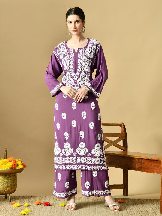 Daniya Modal Chikankari Kurti Set - The Lucknowi Chikan 