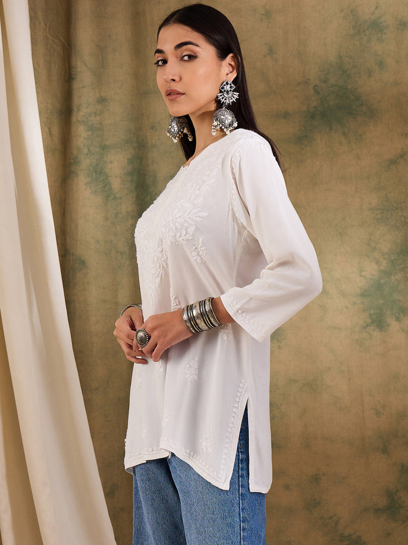 Jiva Rayon Short Chikankari Kurti - The Lucknowi Chikan 