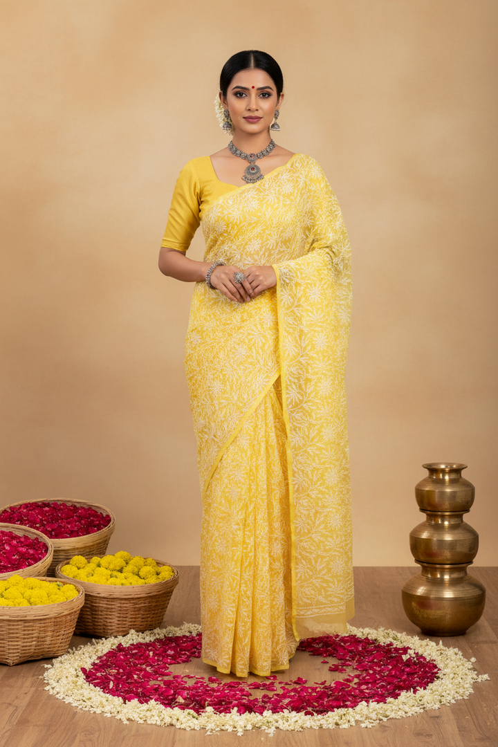 Tepchi work chikankari saree