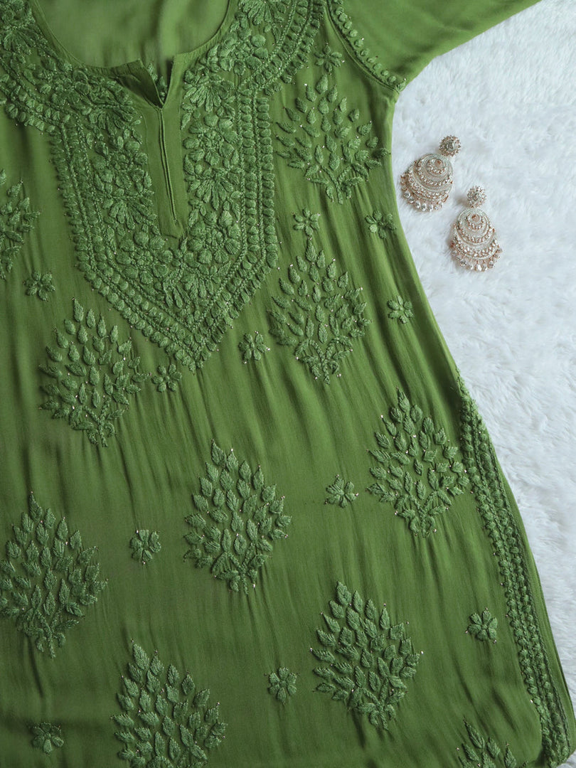 Haya Premium Viscose Luxury Chikankari Kurta Pastel Green