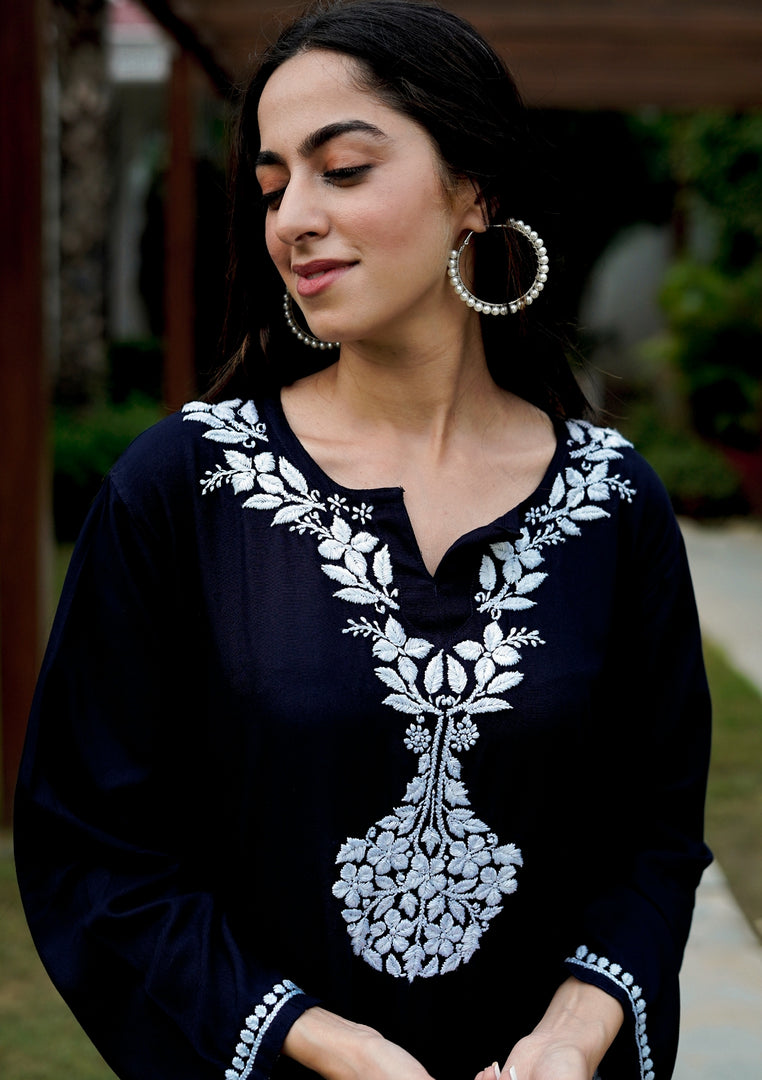 Daftar Rayon Chikankari Solid Women's 2 PC Long Kurta Set