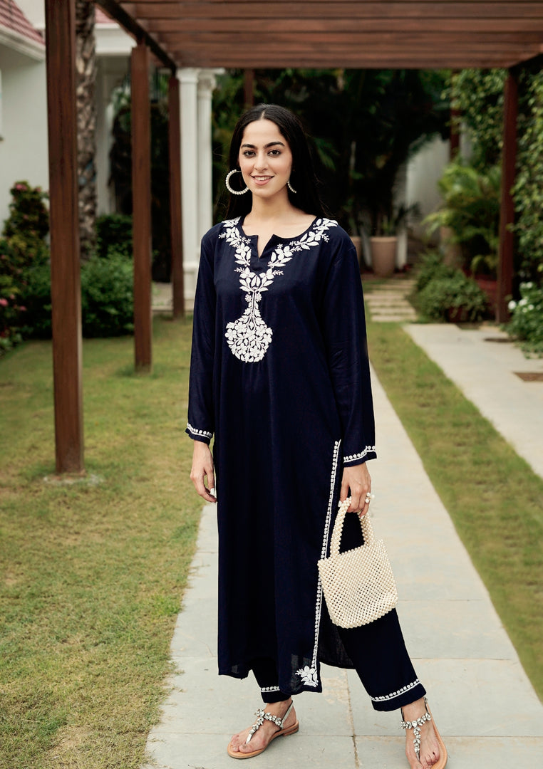 Daftar Rayon Chikankari Solid Women's 2 PC Long Kurta Set