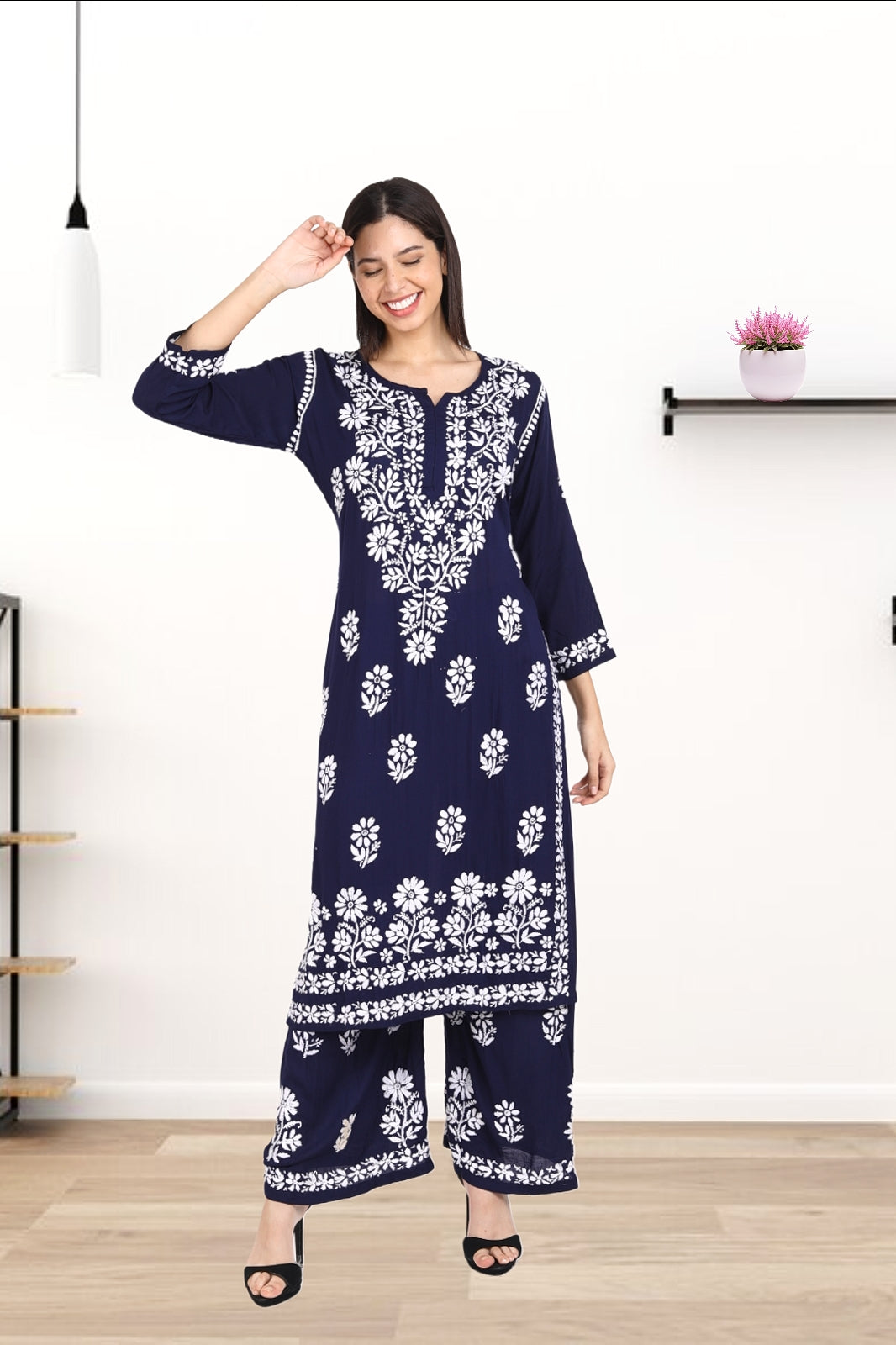 Lali Modal Chikankari Kurti Set