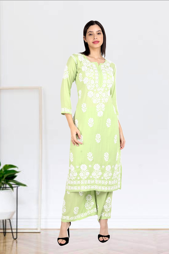 Lali Modal Chikankari Kurti Set Pastel Green
