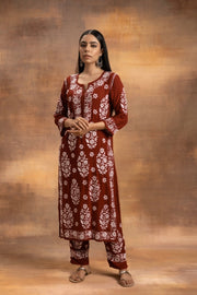 Mohini Modal Chikankari Kurti Set Brown