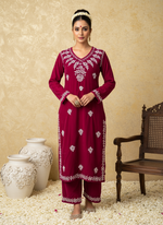 Load image into Gallery viewer, Ojhal Velvet Chikankari Kurti Pallazo Set

