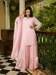 Sajni Luxury Chikankari Mukaish Gharara Set-The Lucknowi Chikan