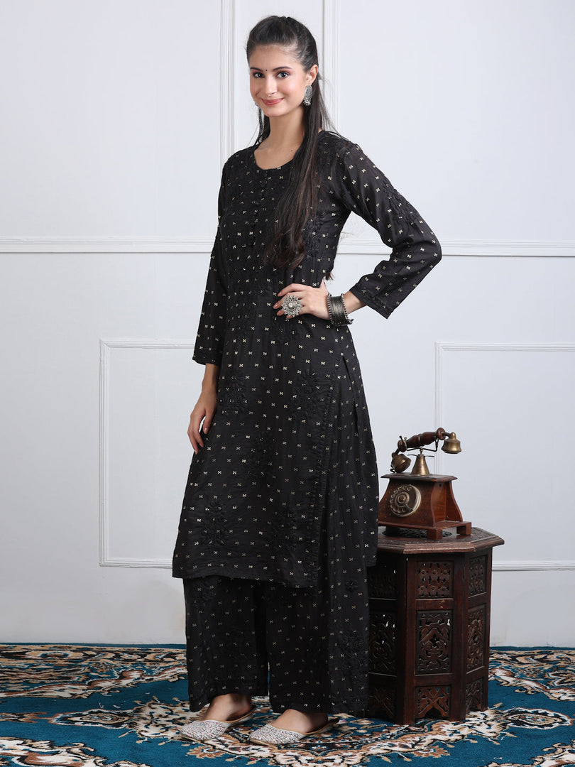 Sona Chanderi Chikan Kurti Set