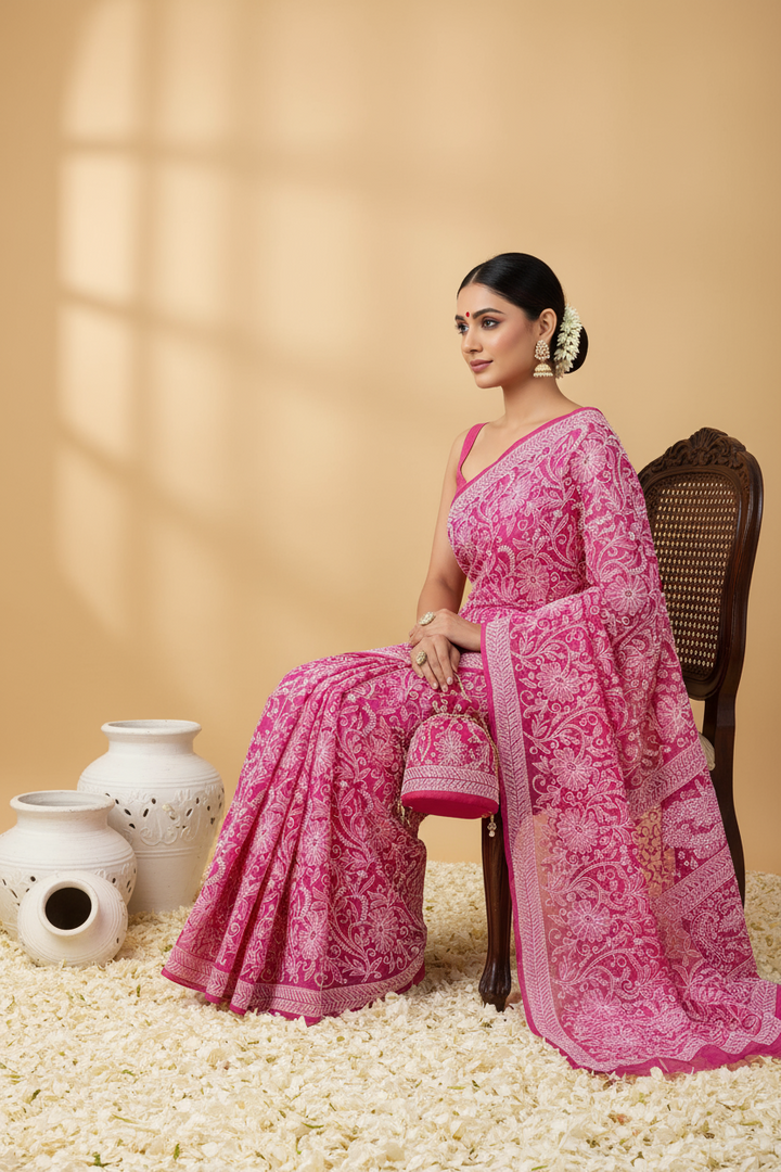 Gulzar Heavy Work Georgette Chikankari Saree