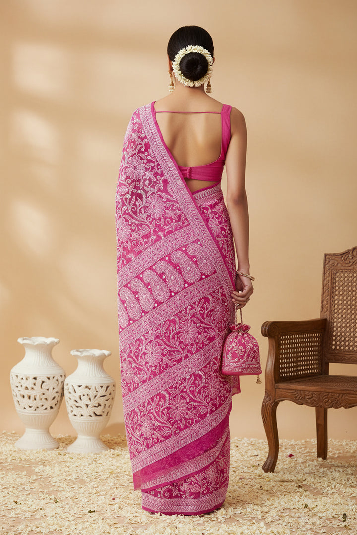 Gulzar Heavy Work Georgette Chikankari Saree