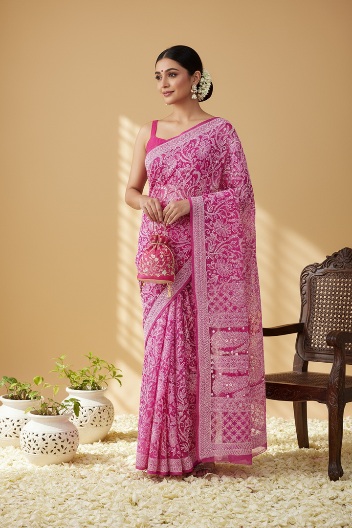 Gulzar Heavy Work Georgette Chikankari Saree