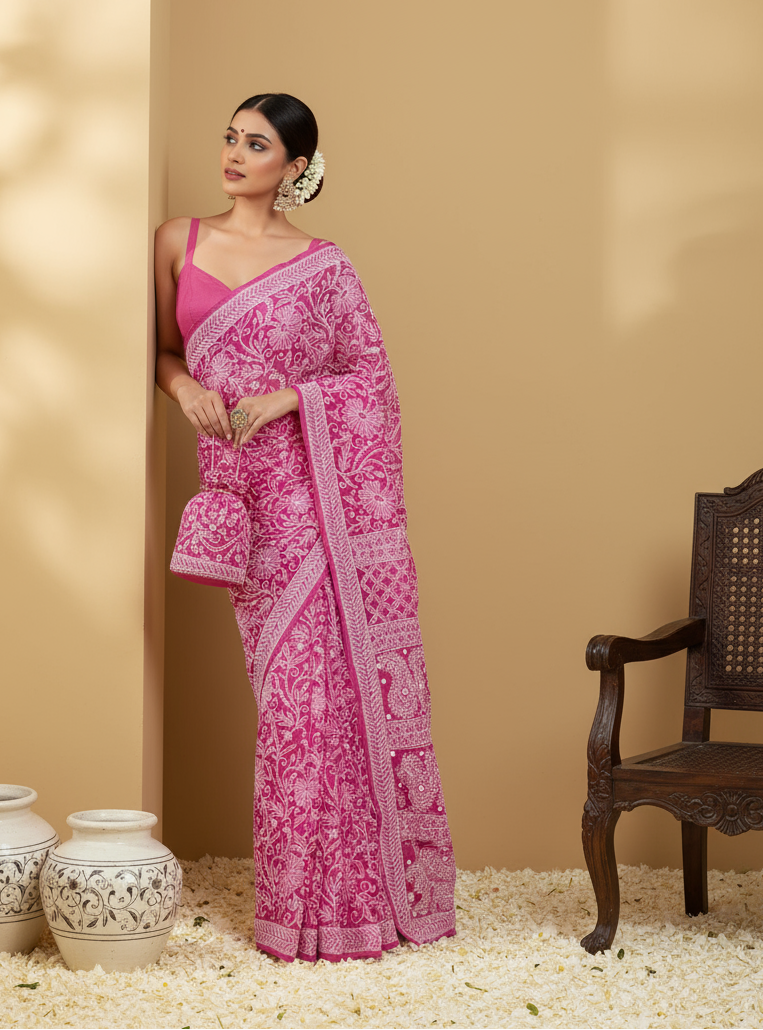 Gulzar Heavy Work Georgette Chikankari Saree